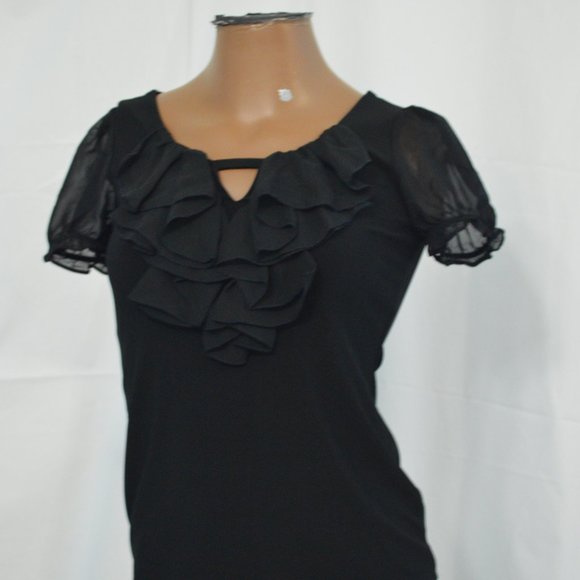 Black blouse with ruffle front - Picture 1 of 5